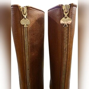 Kate Spade New York Brown Leather Wedge Boots Size 7.5 Gold Zipper